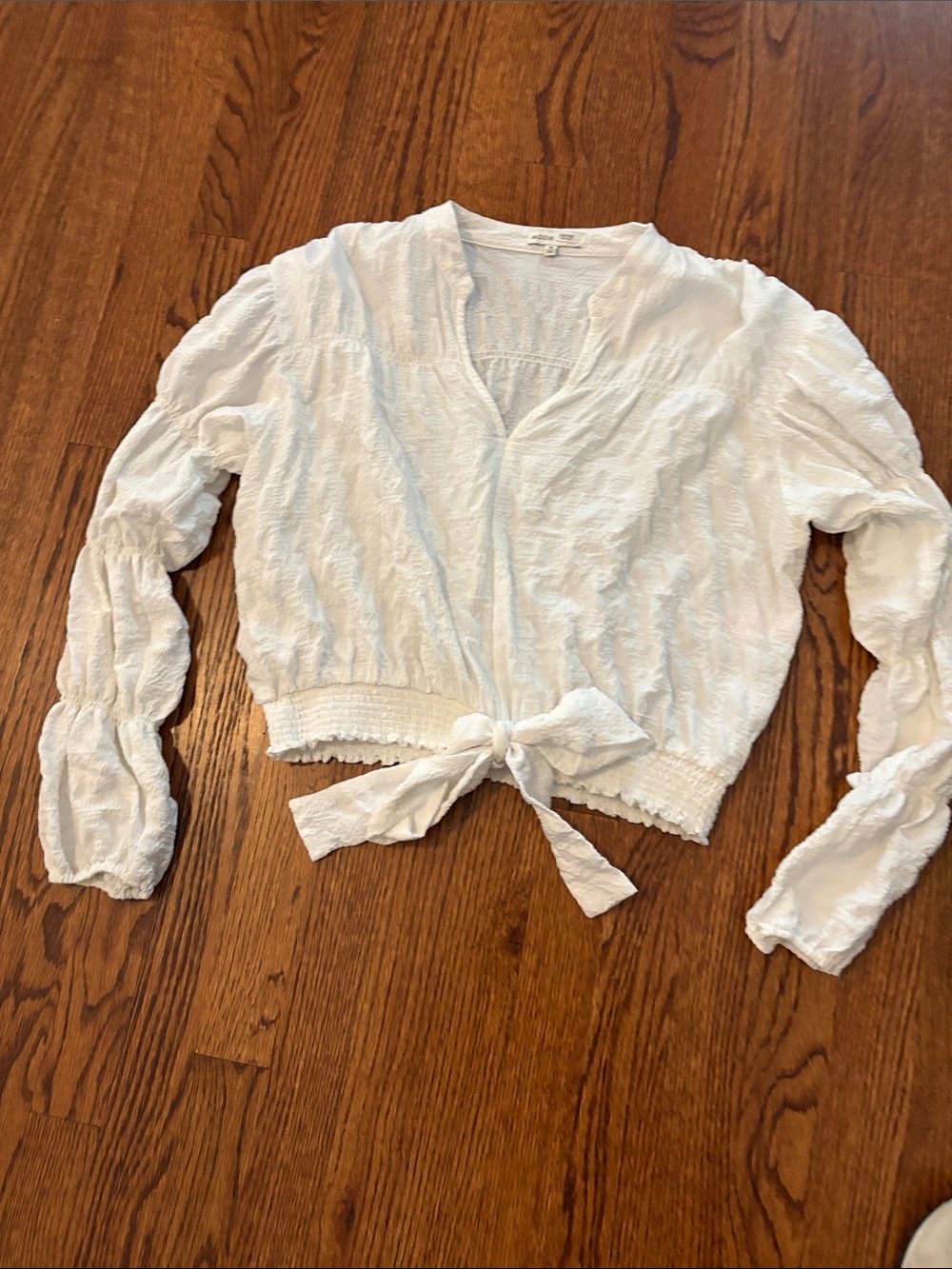 Moon River White Tie-Front Cropped Blouse